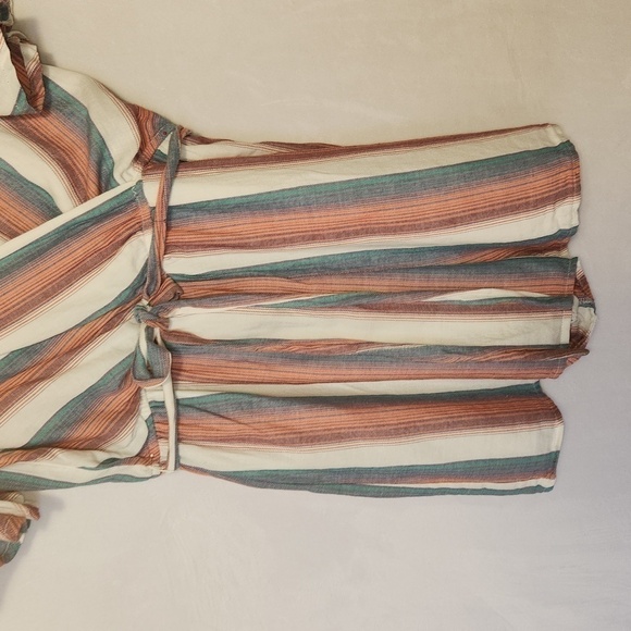 Francesca's Fredah Stripe Front Back Tie Short Sleeve Elastic Waist Boho Romper - Picture 6 of 12